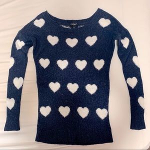 Express Navy Blue Hearts Sweater